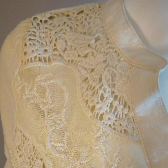 Mine Anthropologie Cream Cotton Blend Rayon Lace 3/4 Sleeves Blouse Size S - Picture 4 of 13